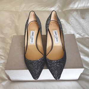 Jimmy Choo Romy 60 Silver and Blue Ombré Glitter Pointy Toe Pumps